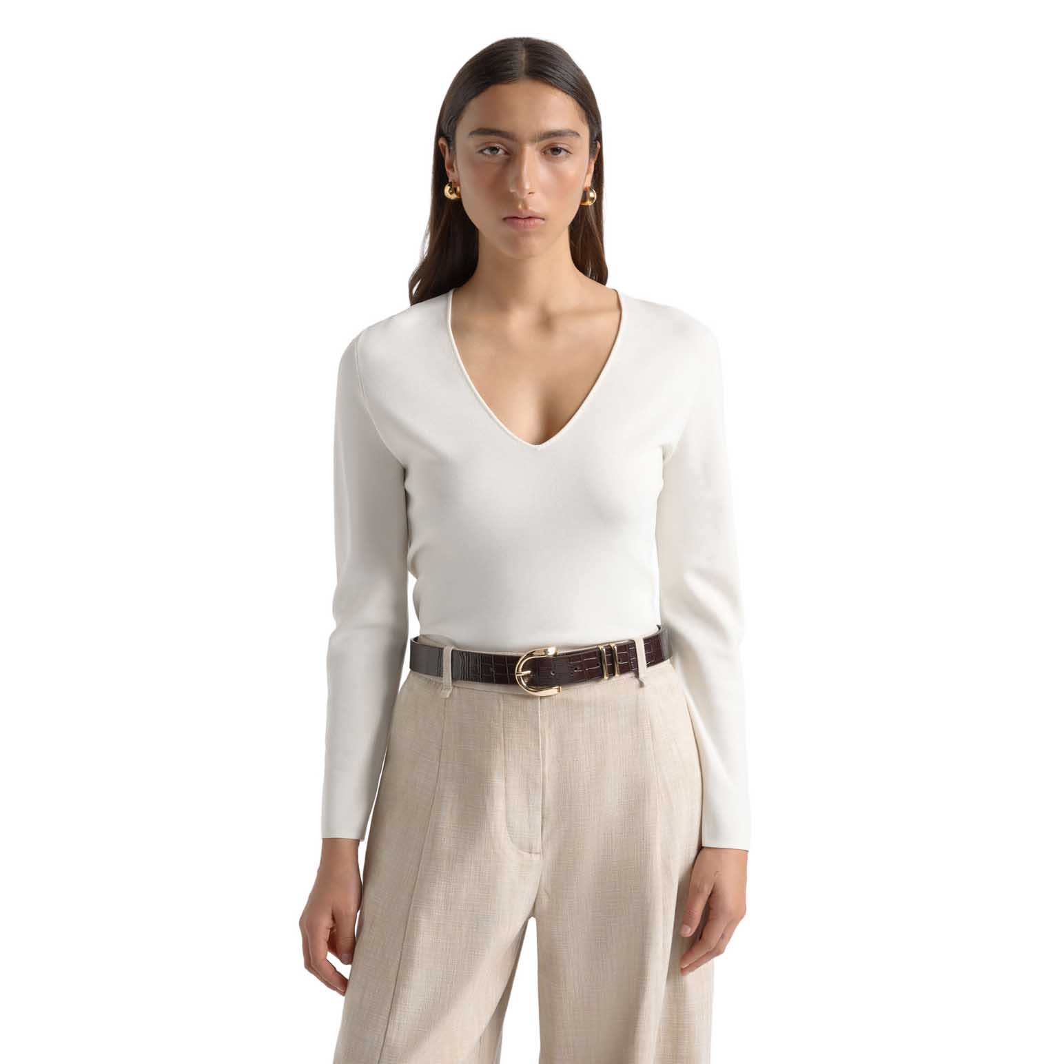 Cue Milano Long Sleeve V Neck Knit